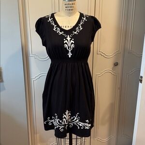 Double D Ranch a-line Black and White Embroidered Dress